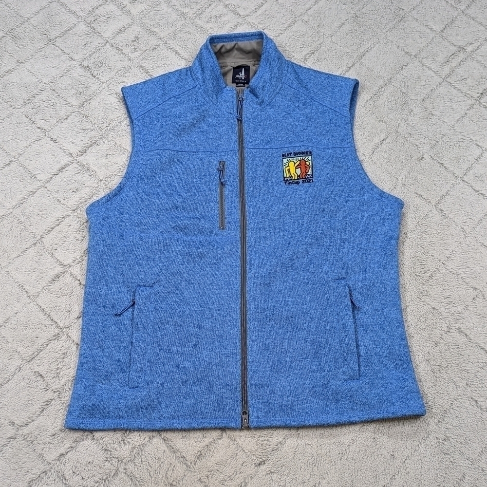 Johnnie-O Vest Men's L Blue Tide Wes Fleece Full Zip Pockets Lined Logo